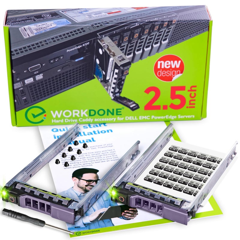 WORKDONE 2-Pack - 2.5" Hard Drive Caddy Tray G176J Compatible for Dell PowerEdge Servers - R320 R420 T420 T620 R620 R720 R720XD R820 R920 and More - Hot Plug Adapter Sled - Setup with Detailed Manual - Image 1